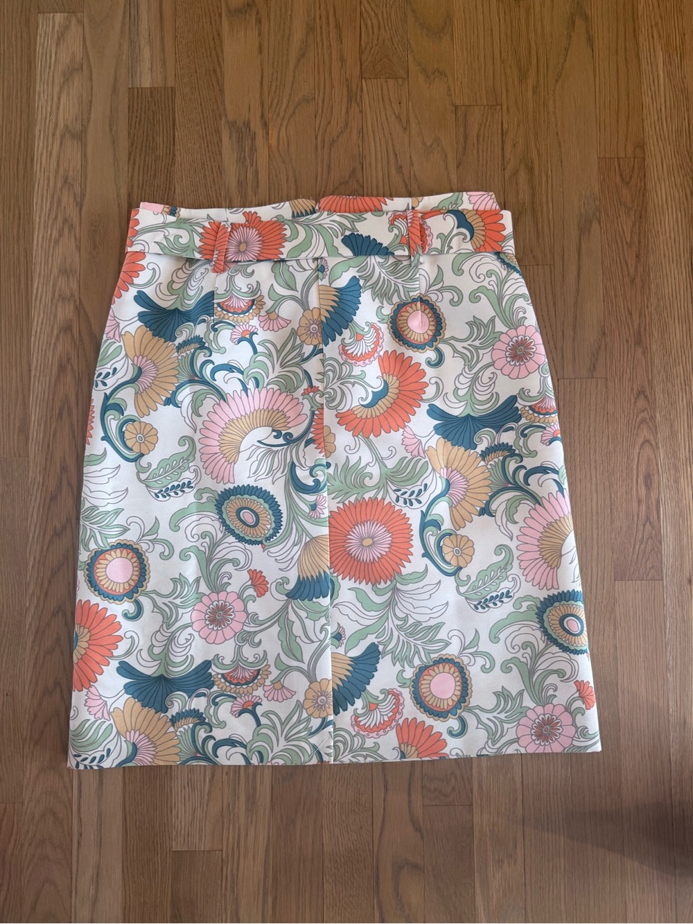 J. Crew Floral A-Line Skirt in White with Coral, Pink & Teal 12 - Picture 2 of 5